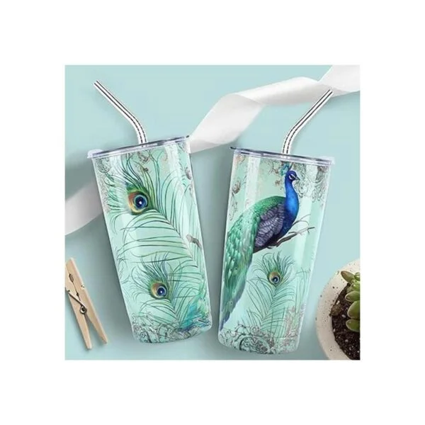 NymphFable Taza de pavo real de 20 onzas con popote y tapa_3