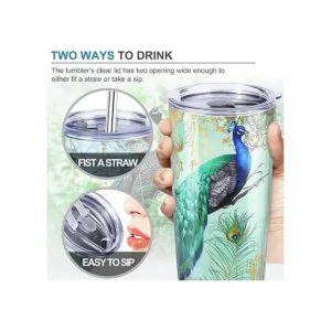 NymphFable Taza de pavo real de 20 onzas con popote y tapa_4