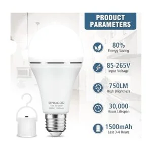 Bombilla LED de emergencia batería de reserva con_2