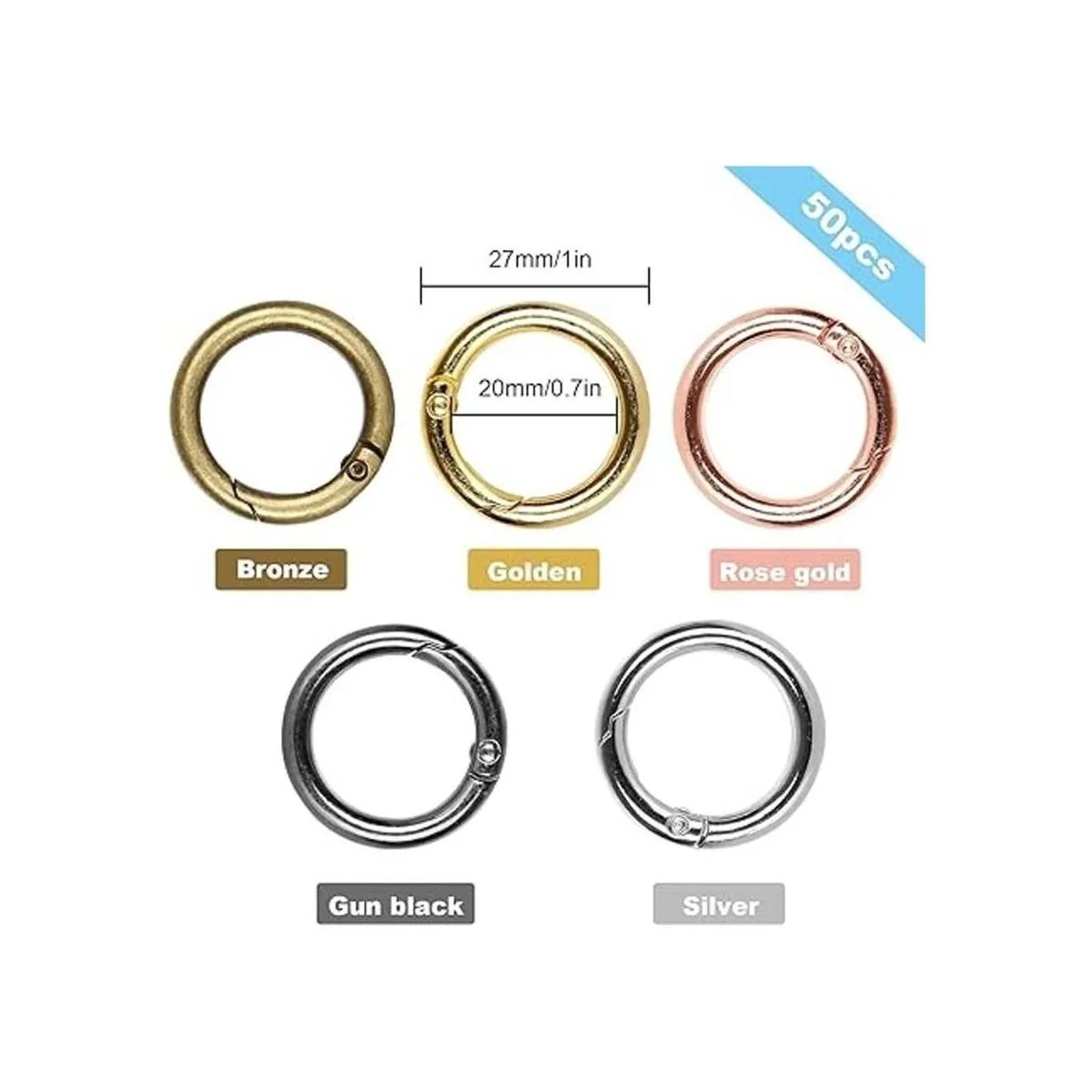 50 anillos de resorte O redondos mosquetón de 1.102 in_2