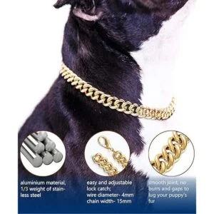 Cuban Link Dog Collar35 in15mm Wide Gold Metal Chain_6