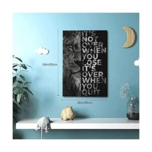 Arte de pared de retrato de cabeza de león en blanco y_4