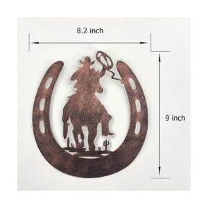 Decoración de pared de metal de herradura con vaquero_7