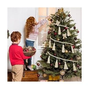 Guirnalda de cuentas de madera con borlas de 9.8 pies para_3