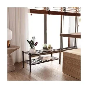 Dranixly Zapatero apilable de bambú de 2 niveles para_3