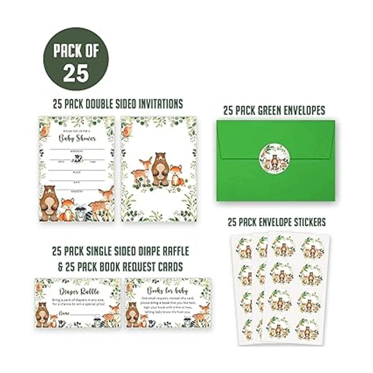 Yuzioey Woodland Invitaciones de baby shower paquete de_2