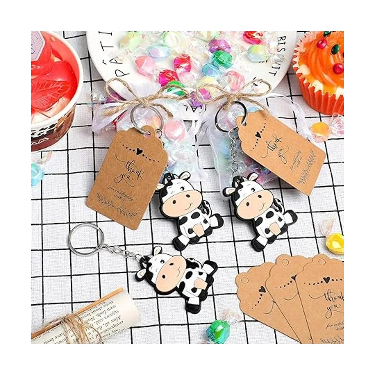 36 llaveros de vaca y 36 etiquetas de agradecimiento Kraft_6