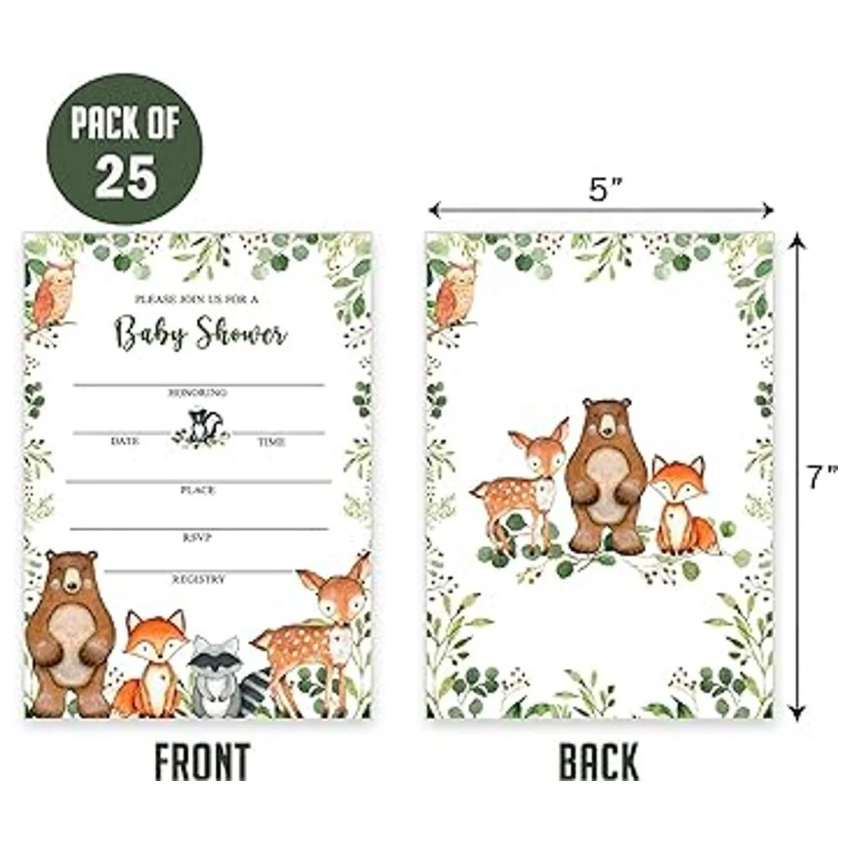 Yuzioey Woodland Invitaciones de baby shower paquete de_3