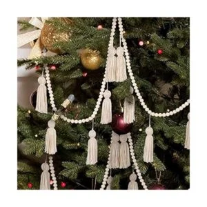Guirnalda de cuentas de madera con borlas de 9.8 pies para_6