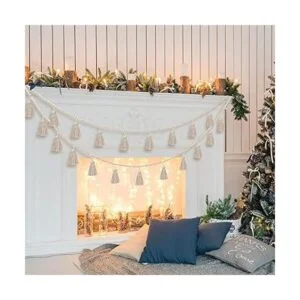 Guirnalda de cuentas de madera con borlas de 9.8 pies para_4