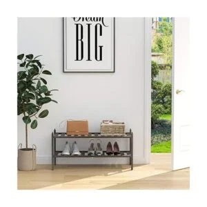 Dranixly Zapatero apilable de bambú de 2 niveles para_2