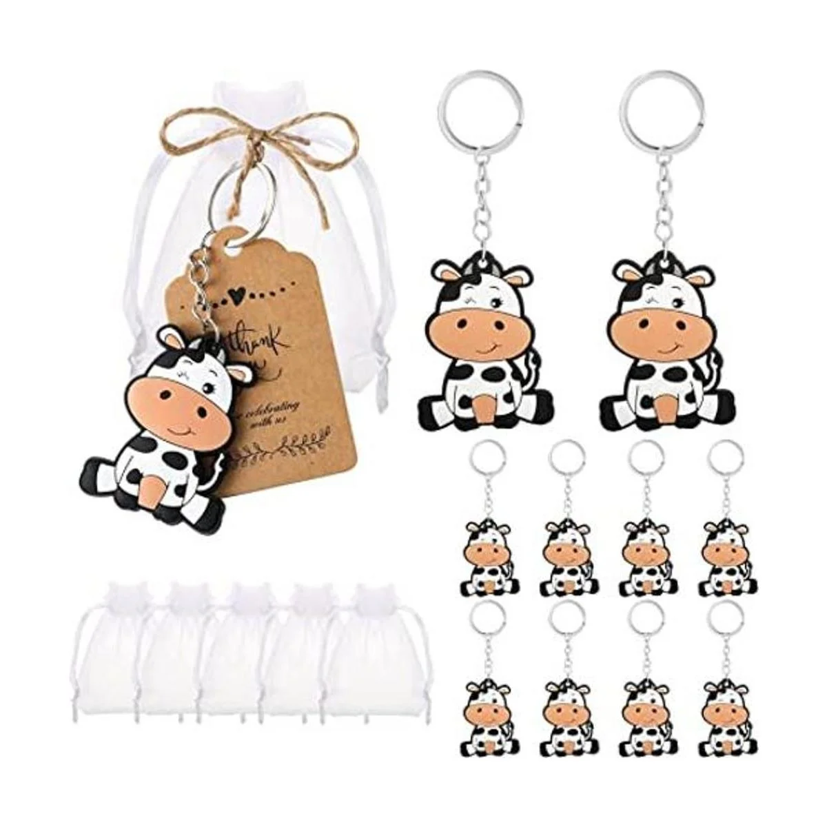 36 llaveros de vaca y 36 etiquetas de agradecimiento Kraft_1