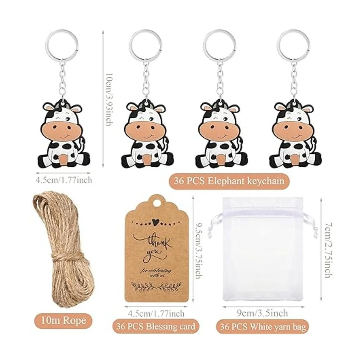 36 llaveros de vaca y 36 etiquetas de agradecimiento Kraft_2