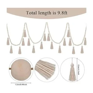 Guirnalda de cuentas de madera con borlas de 9.8 pies para_2