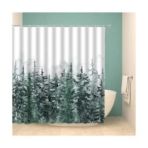 BNYARH Cortina de ducha de bosque de invierno pino_3
