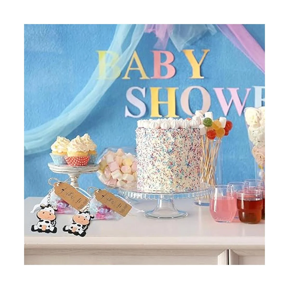 36 llaveros de vaca y 36 etiquetas de agradecimiento Kraft_4