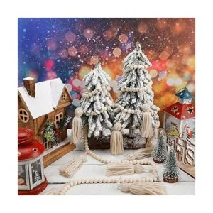 Guirnalda de cuentas de madera con borlas de 9.8 pies para_7