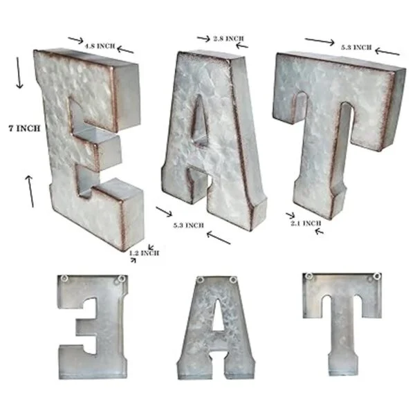 Zoreal Letrero galvanizado EAT letras rústicas de metal_7