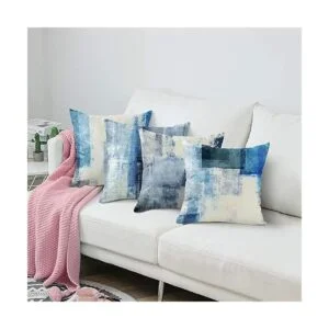 Emvency Juego de 4 fundas de almohada de color azul y gris_6