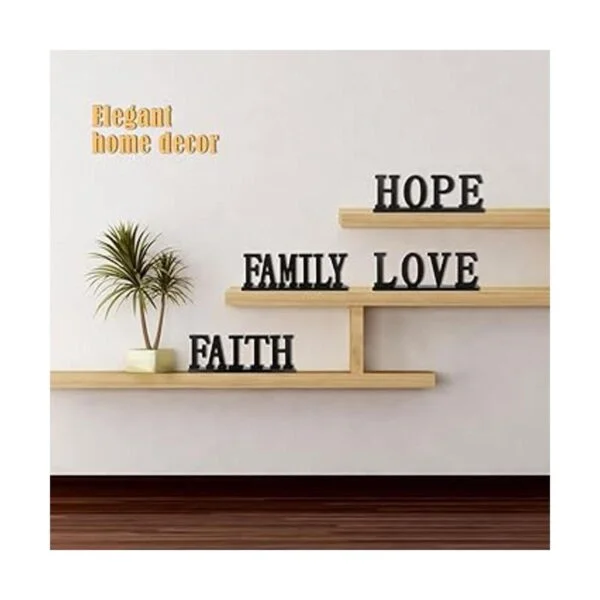 Letrero de madera con texto en inglés Love Faith Hope_2
