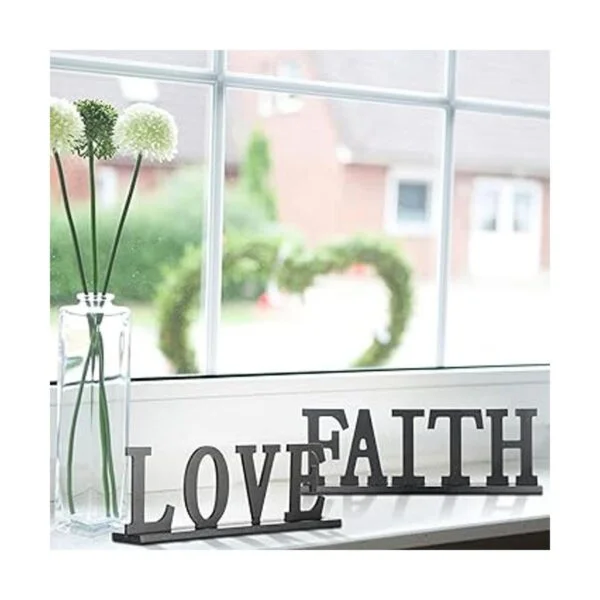 Letrero de madera con texto en inglés Love Faith Hope_4
