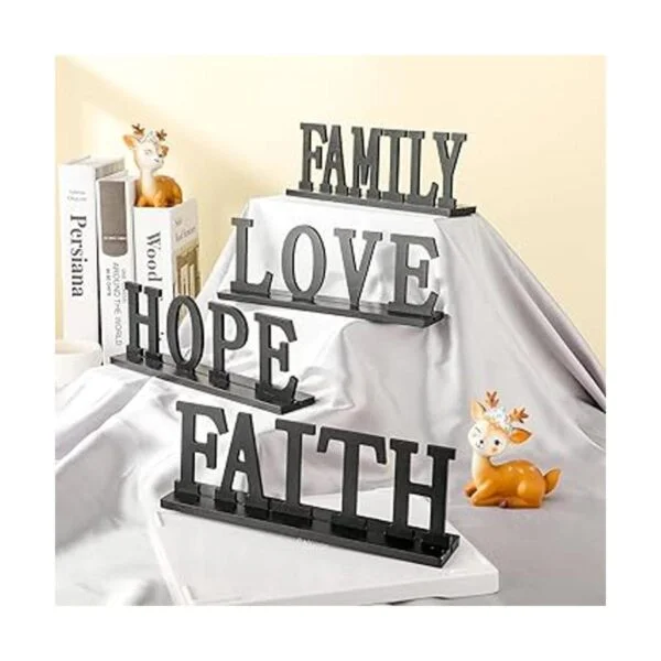 Letrero de madera con texto en inglés Love Faith Hope_5