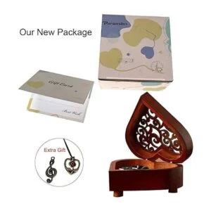 Pursuestar Caja musical de madera de corazón grabada con_2