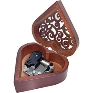 Pursuestar Caja musical de madera de corazón grabada con_1