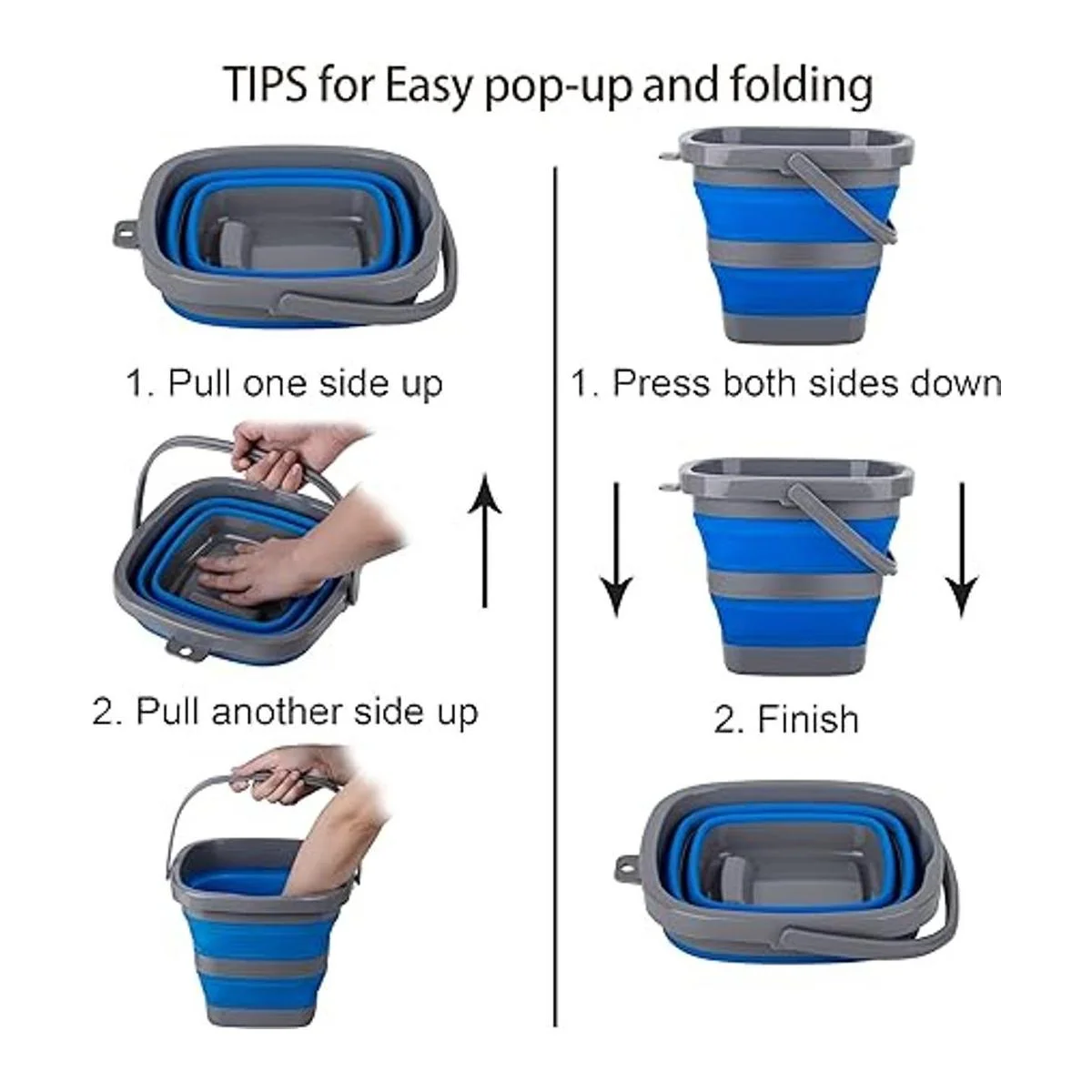 Paquete de 2 cubos de plástico plegables con 1.32 galones_5