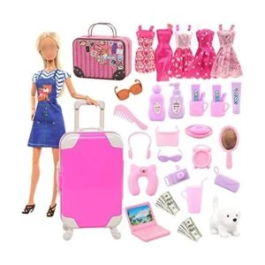 BARWA 32 piezas de equipaje de muñeca ropa de viaje y_1