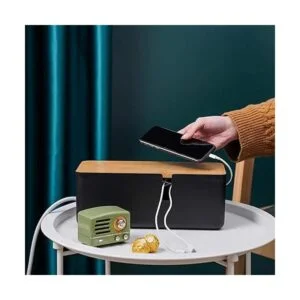 Changsuo Caja de gestión de cables con tapa de bambú caja_5