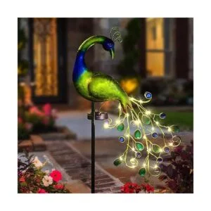 Luces solares de jardín de metal pavo real decoración de_2
