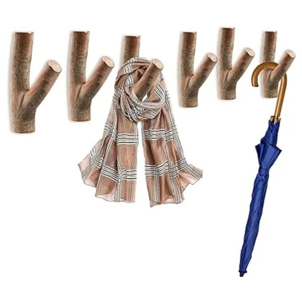 DEAYOU 6 ganchos de pared de árbol de madera adhesivos de_3