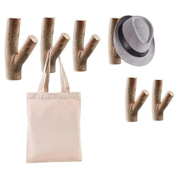 DEAYOU 6 ganchos de pared de árbol de madera adhesivos de_7