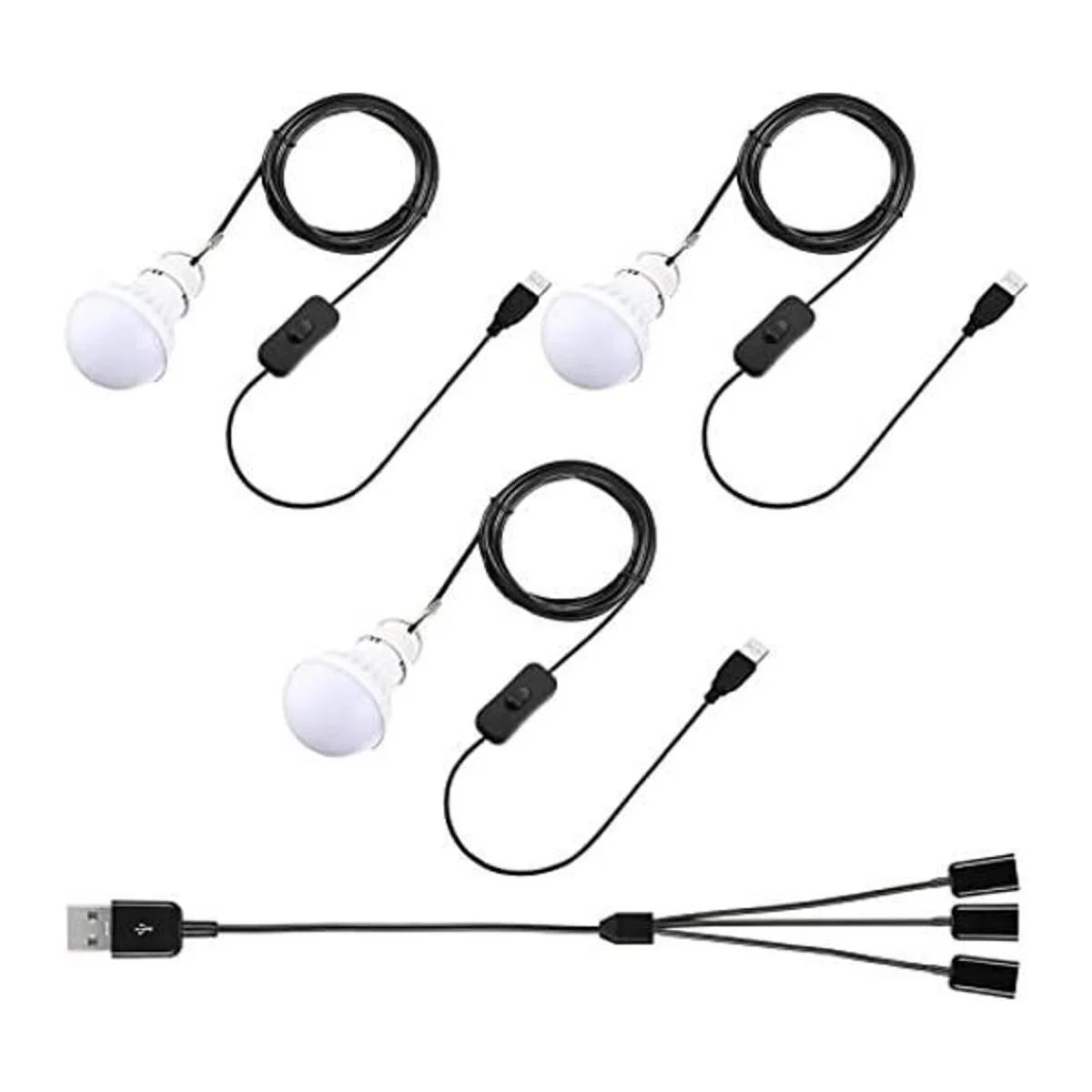 Paquete de 3 luces LED USB USB LED para acampar con cable_1