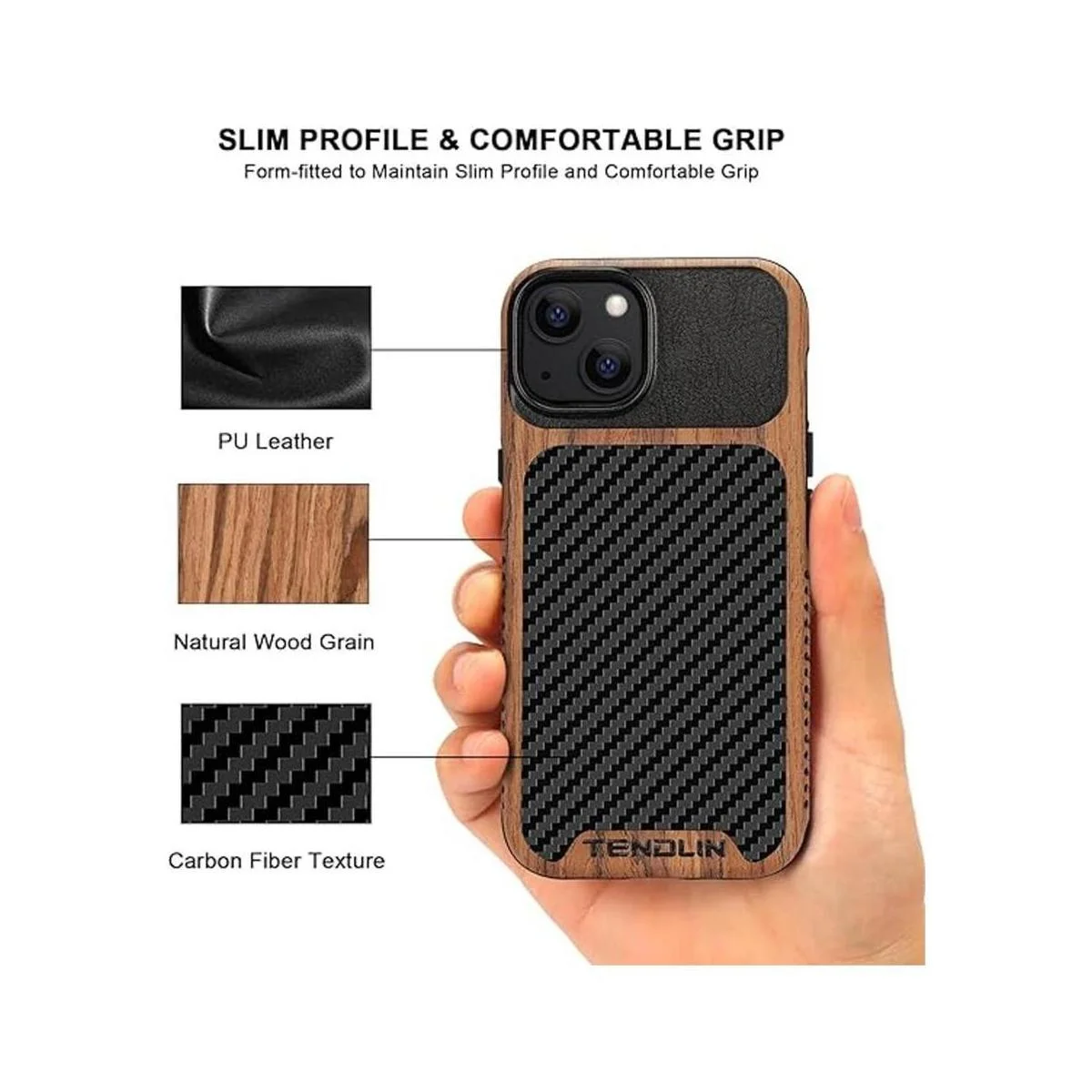 TENDLIN Funda compatible con iPhone 13 de grano de madera_3