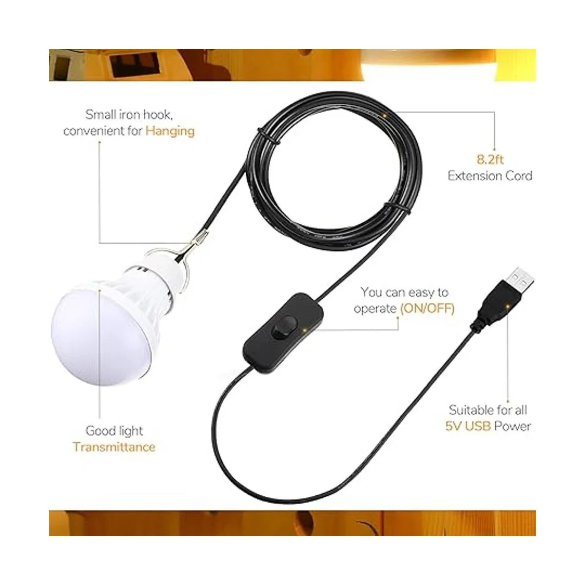 Paquete de 3 luces LED USB USB LED para acampar con cable_3