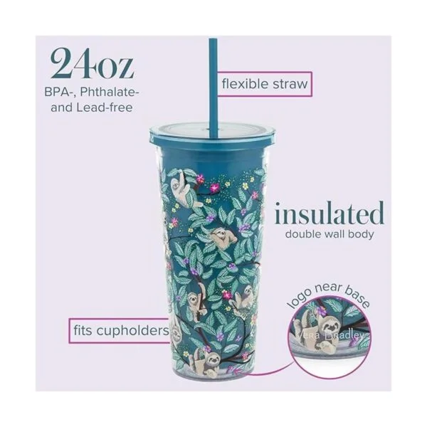 Vera Bradley Vaso de viaje con tapa y popote vaso aislado_3