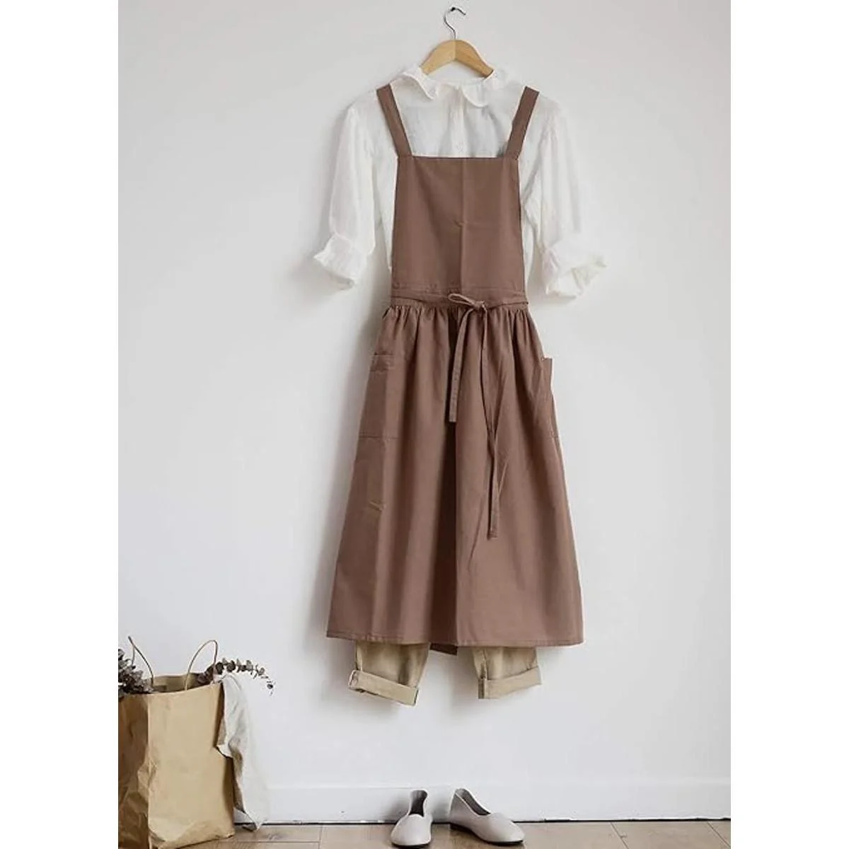 Delantal de lino de algodón estilo japonés impermeable_4