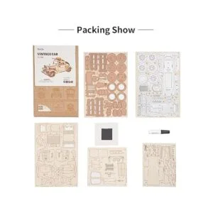 Rolife Rompecabezas de madera 3D modelo de coche retro_6