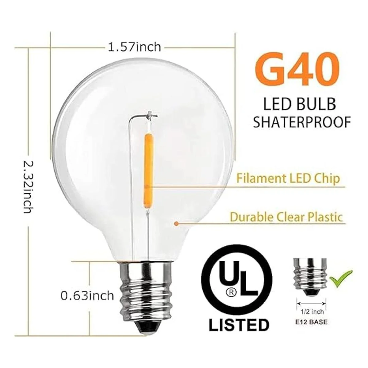 Paquete de 25 bombillas LED de repuesto G40 base de_2