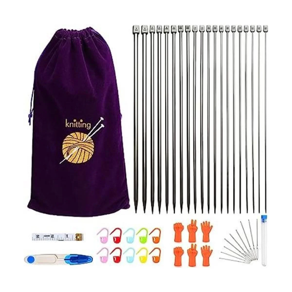 KOKNIT Juego de 11 pares de agujas de tejer de acero_1