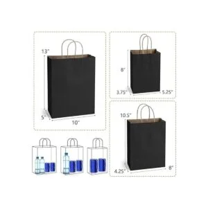 Poever Bolsas de papel kraft negras con asas de 5 x 3 x 8_2