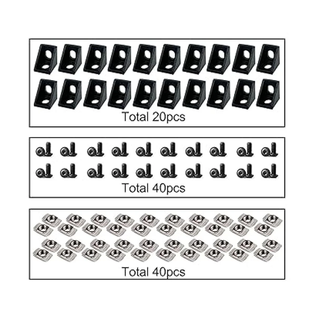 Juego de 20 conectores de perfil de aluminio negro 2020_7