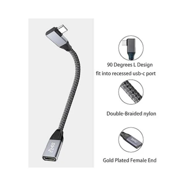 Cable alargador USB C macho a hembra de ángulo recto de 90_3
