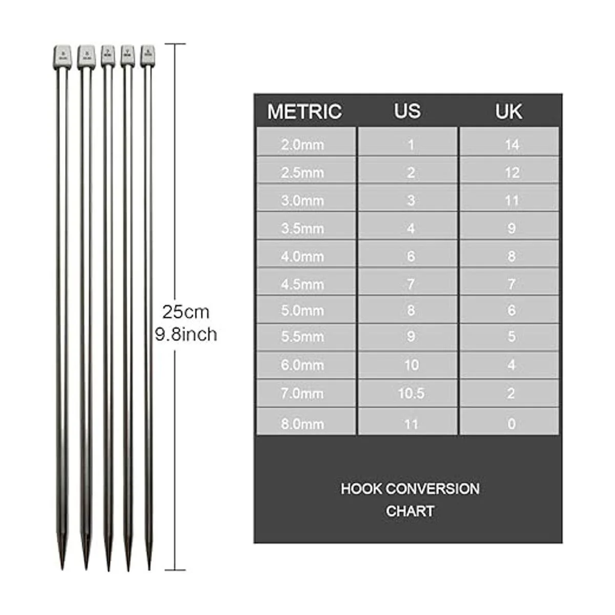 KOKNIT Juego de 11 pares de agujas de tejer de acero_2