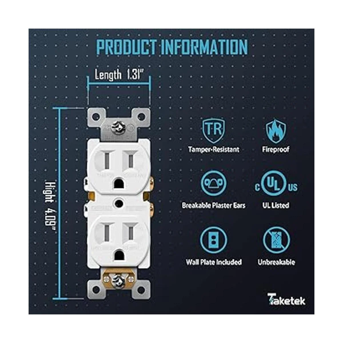 TAKETEK Toma de corriente dúplex con placa de pared toma_2