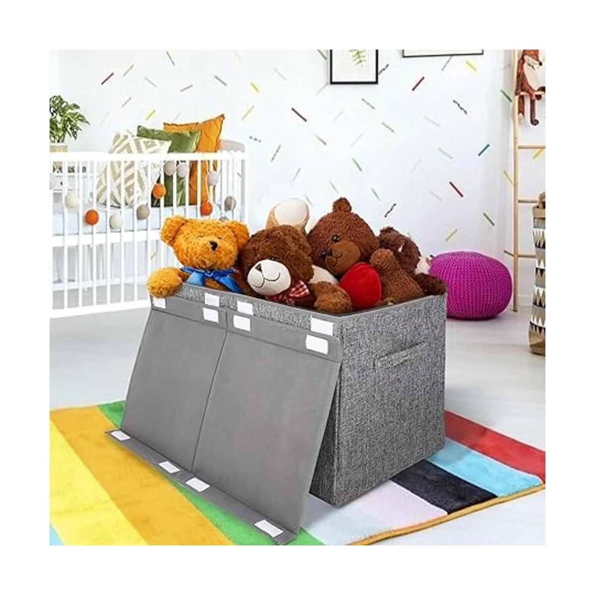 Caja de juguetes grande con tapa plegable resistente_2