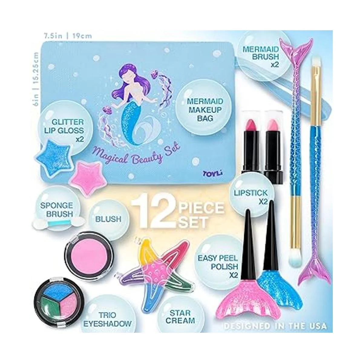TOYLI Juego de maquillaje lavable de sirena para niños_2