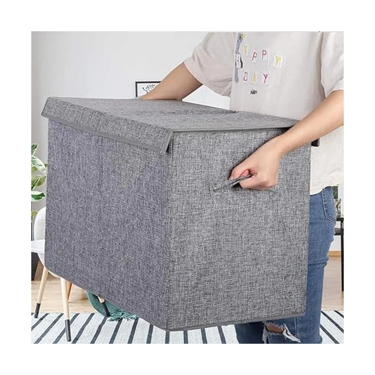 Caja de juguetes grande con tapa plegable resistente_5